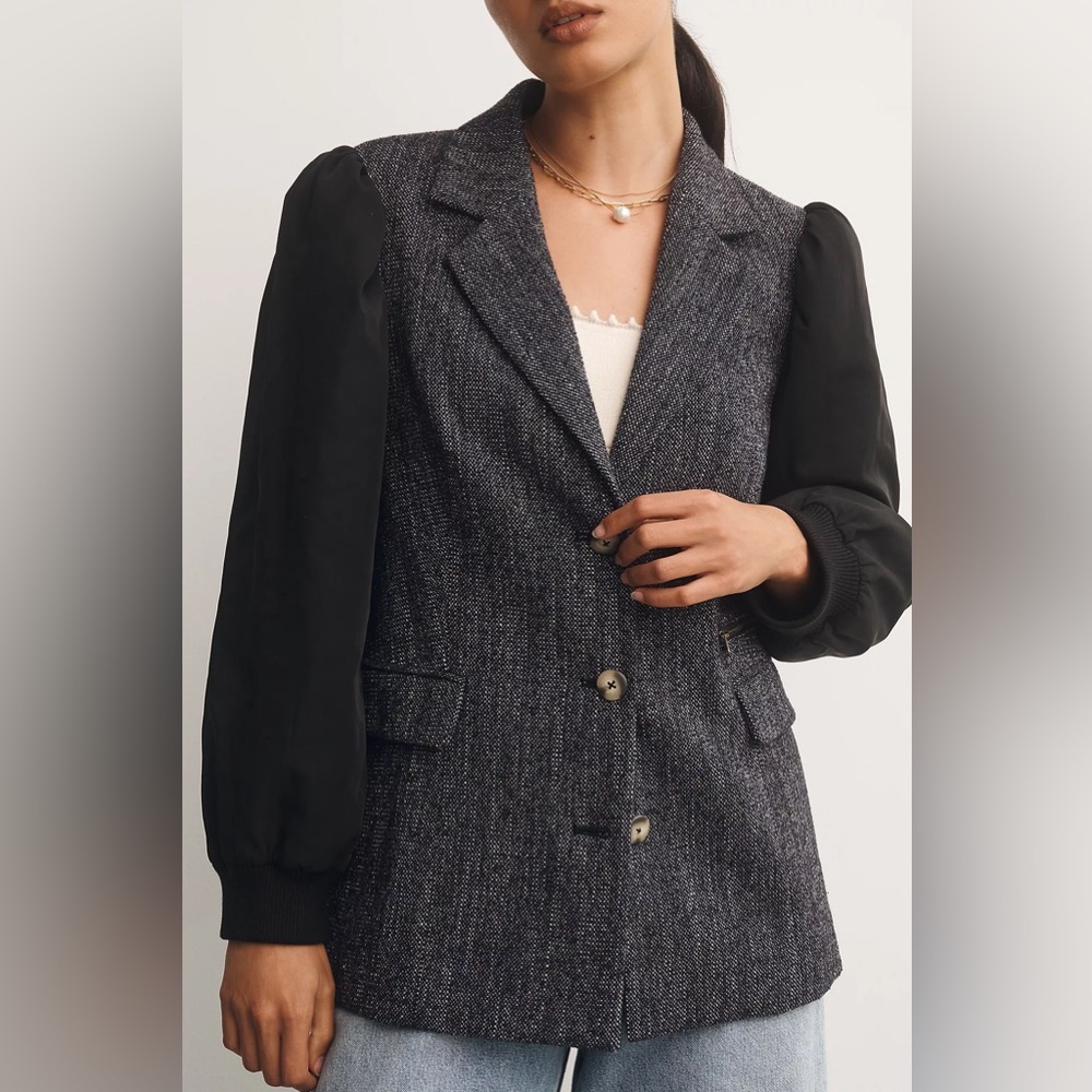 NWT Anthropologie Maeve Size 8 Mixed Media Relaxed Blazer Jacket